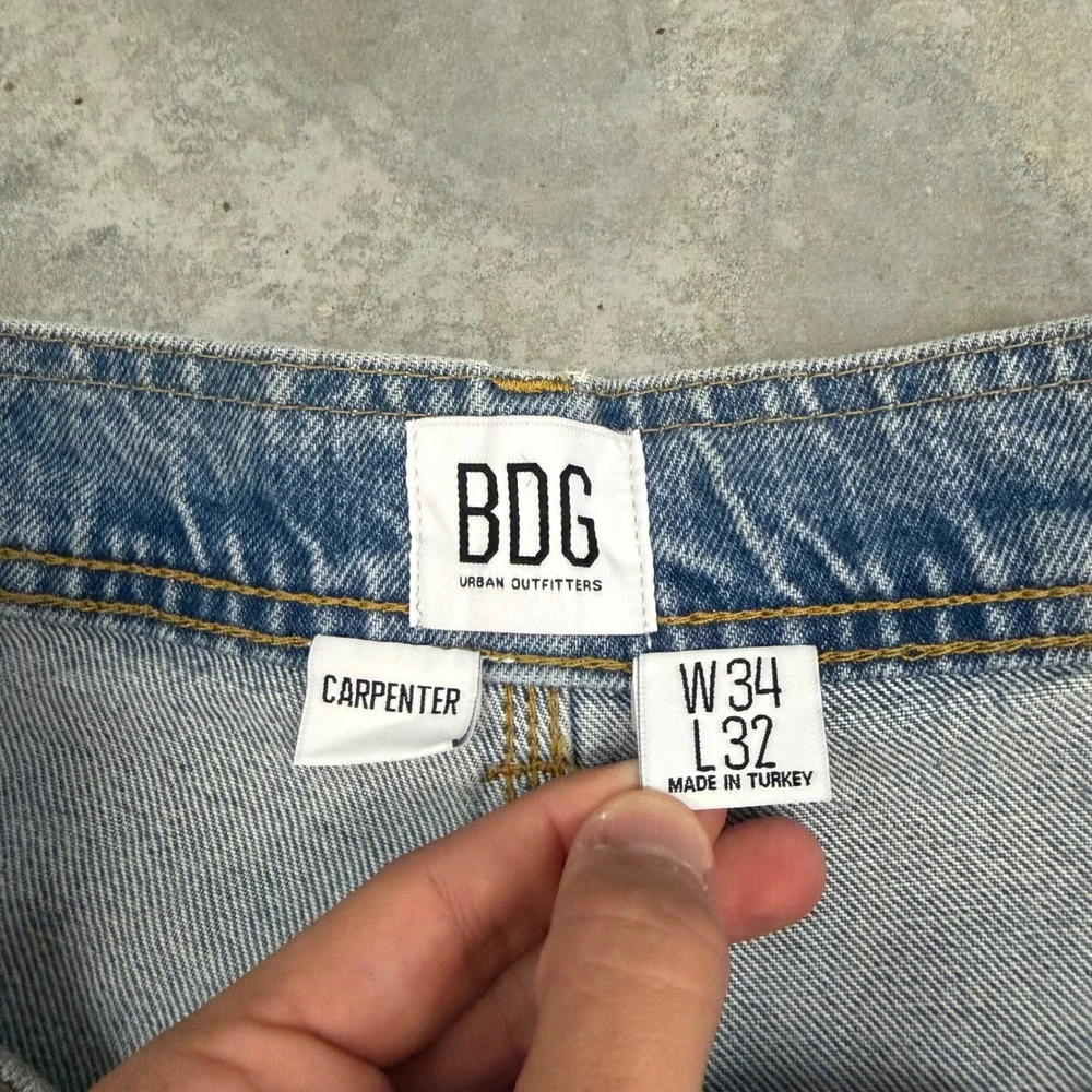 Y2K Mens BDG Urban Outfitters Carpenter Baggy Light Wash Jeans W34 L32